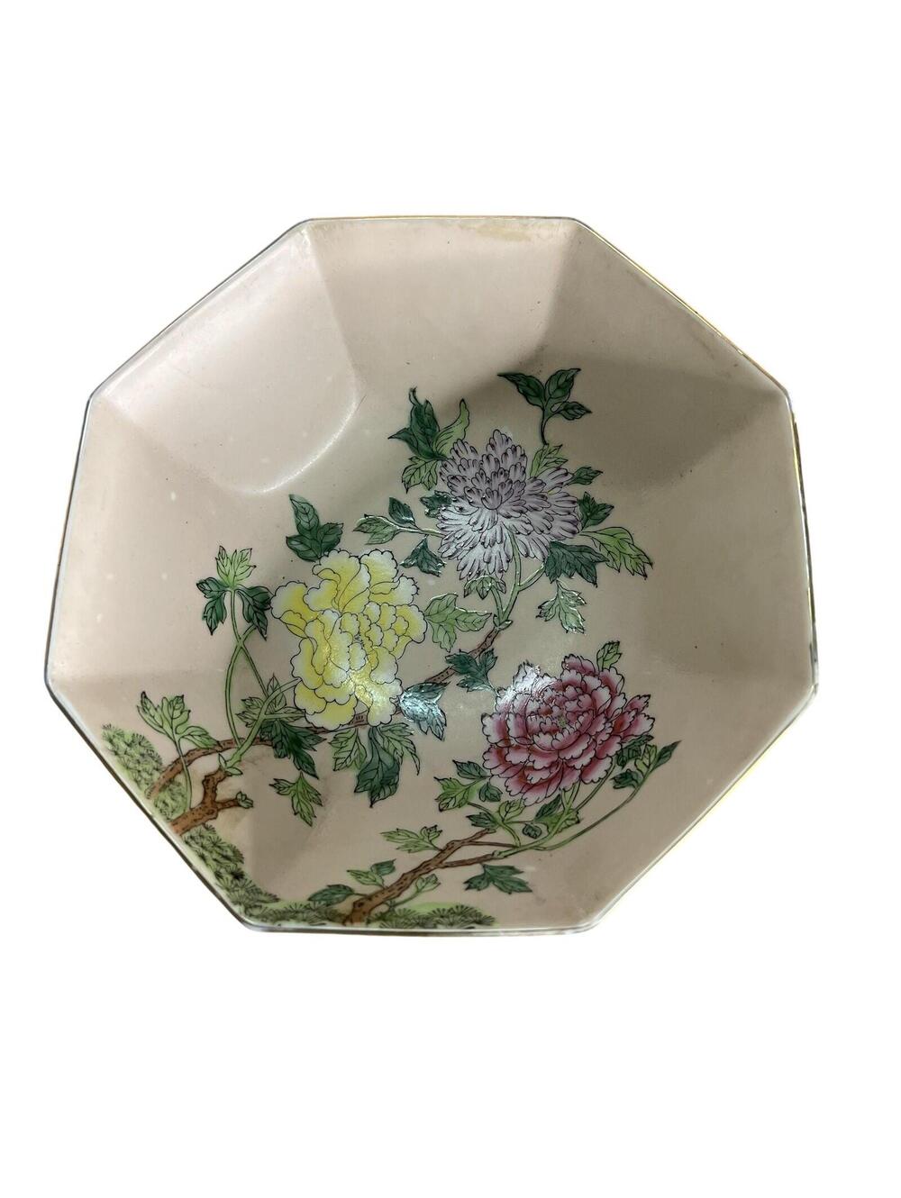 Vintage Paradise Collection Floral Porcelain Planter Bowl Octagon Multicolor